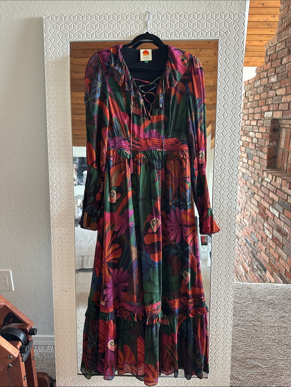 FARM Rio Multicolor Floral Lace-Up Green Maxi Dress